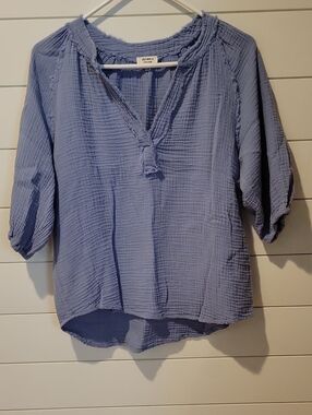 dylan Sun-washed Jolie Top Soft Cotton Gauze V-Neck XS  Vintage Blue